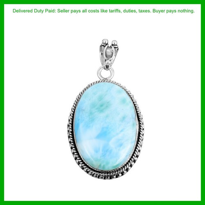 #ad #ad Black Friday Deal Sterling Silver Oval Larimar Gemstone Bezel Pendant Jewelry $24.64