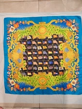 GIANNI VERSACE silk scarf Flags and Sun print 1993, Miami Collection 34''X 34''