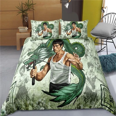 Bruce Lee Bettwäsche Set Kung Fu Anpassbar Bettbezug135x200 Kissenbezüge80x80 LH - Bild 1 von 2
