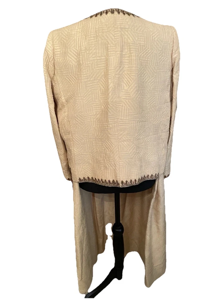 Traje Falda Oscar de La Renta 14 Vintage Dorado Metálico Bordado Amarillo Forrado Foto 3 de 4