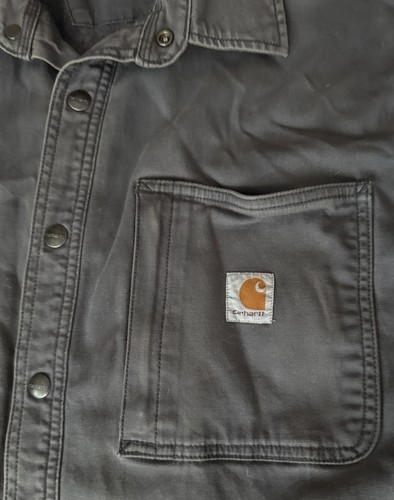 Carhartt Jacket Blanket Lined Large Men’s Grey Fleece Work Button Up Rn14806 - Picture 2 of 9