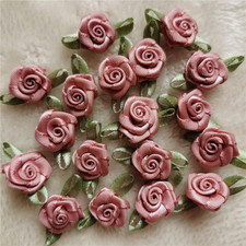 100Pcs/Lot Mini Handmade Roses Flower Artificial Satin Ribbon Rosettes Fabric Ap