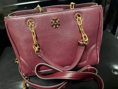TORY BURCH Sac Cabas Cuir Logo Chaîne 2way Pour Femmes Bordeaux - Photo 1/3