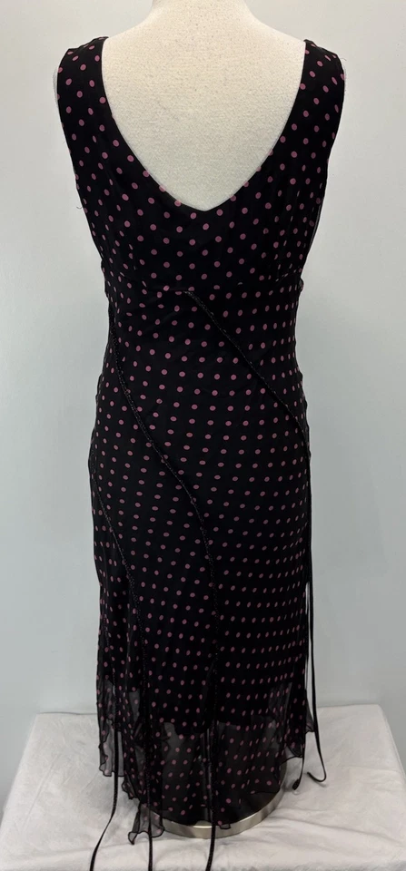 Vtg Robbie Bee Silk Midi Dress Sz 10 Black Pink Polka Dot Whimsigoth Fairy Y2K  - Image 3 of 4