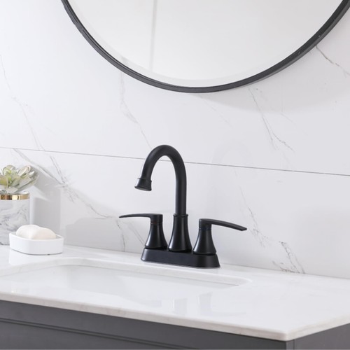 VALISY Lead-Free Matte Black Bathroom Sink Faucet 2 Handle 4 Inch Centerset F... - Picture 3 of 8