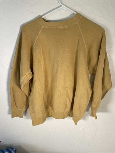 Vintage 60s Flock Print School Crewneck Sweatshirt Yellow Medium USA Gussets - Picture 10 of 17
