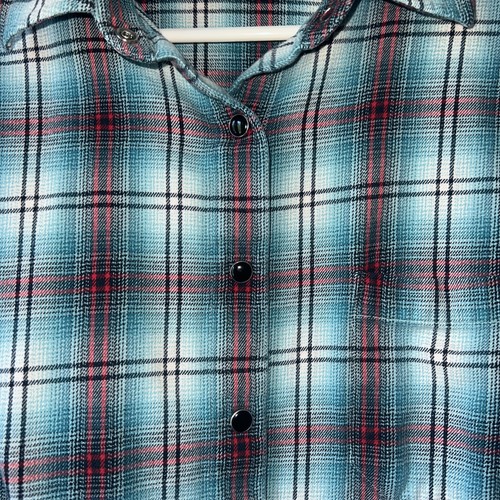 Vintage Pendleton Teal Blue Red Plaid Flannel Shirt w Black Pearl Snaps Sz L - Picture 2 of 5