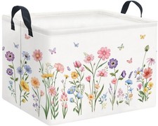 Rectangular Storage Basket Waterproof Bin Bedroom Collapsible Spring Flower