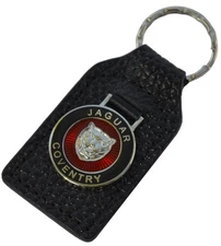Jaguar Coventry cat face leather and enamel car key ring / fob