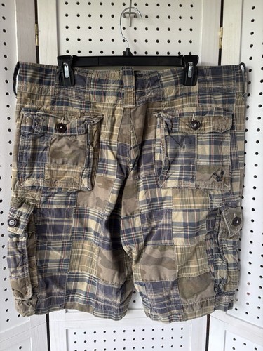 Pantalones Cortos Carga American Eagle Hombres 34 Madras + Camuflaje Patchwork Y2K Patinador Suelto De Colección - Imagen 5 de 7