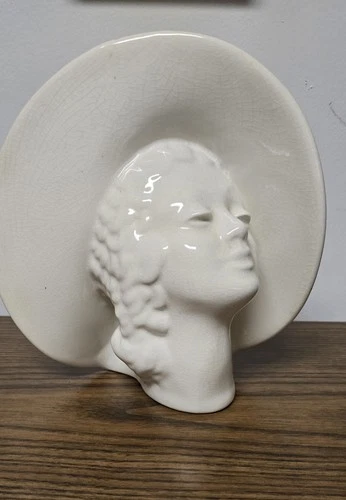 Vintage Royal Haeger Vase, Lady Bust in Large Hat, 1930's Art Deco USA