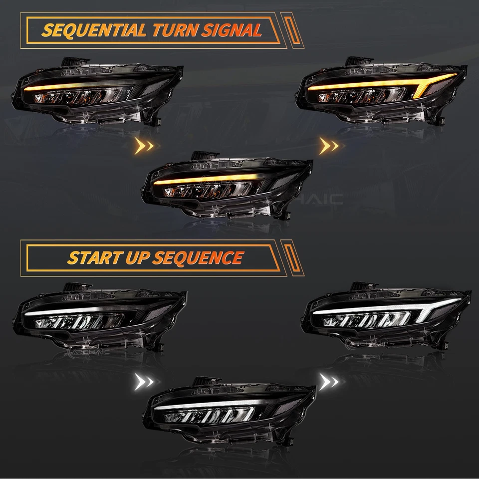 LED Headlights For Honda Civic 2016-2021 Front Lamps Assembly Start UP Animation Foto 3 de 4