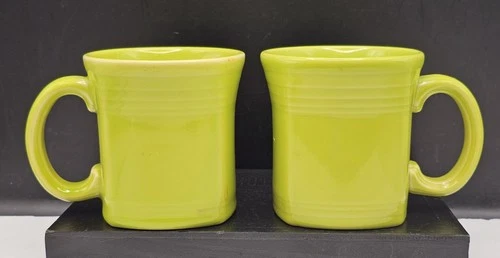 Set of 2 Lime Green Fiesta Ware Square Bottom Mugs Homer Laughlin