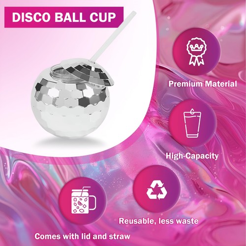 9 tazas de bola de discoteca con tapa y pajita - vasos de cóctel esféricos plateados... - Imagen 3 de 7