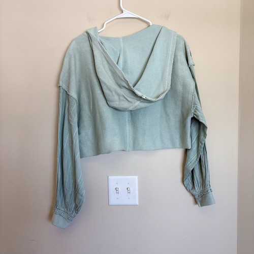 Free People Lacey Green Hoodie Crop Top Pullover Crochet Oversized XS New 210033 - Picture 7 of 8
