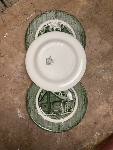 Lot Of 3 Royal China "The Old Curiosity Shop" Green 10” Dinner Plates - Picture 10 of 14