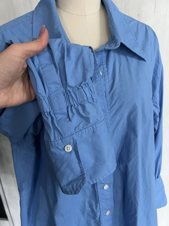 A.L.C. Monica shirt Top Size 4 Long sleeve Blue Cotton elastic cuff overiszed - Image 4 of 4