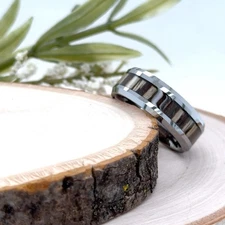 8mm Silver Tungsten Unisex Ring High Polished Natural Wood Inlay Classic Band 