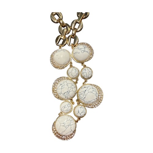 TALBOTS Statement-Halskette goldfarben mit weißem Kunststein & Kristall T487 - Bild 3 von 6