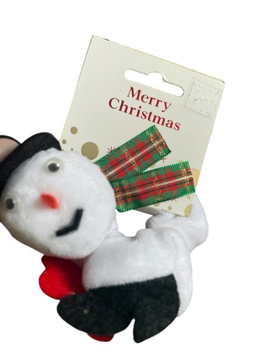 Weihnachten Schneemann Scrunchie flauschig weiß Haargummi Schottenkaro Schleife festlich Haarzugang - Bild 3 von 6