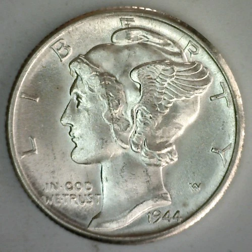 1944 D Mercury Silver Dime 10c US Type Coin Uncirculated Denver Mint