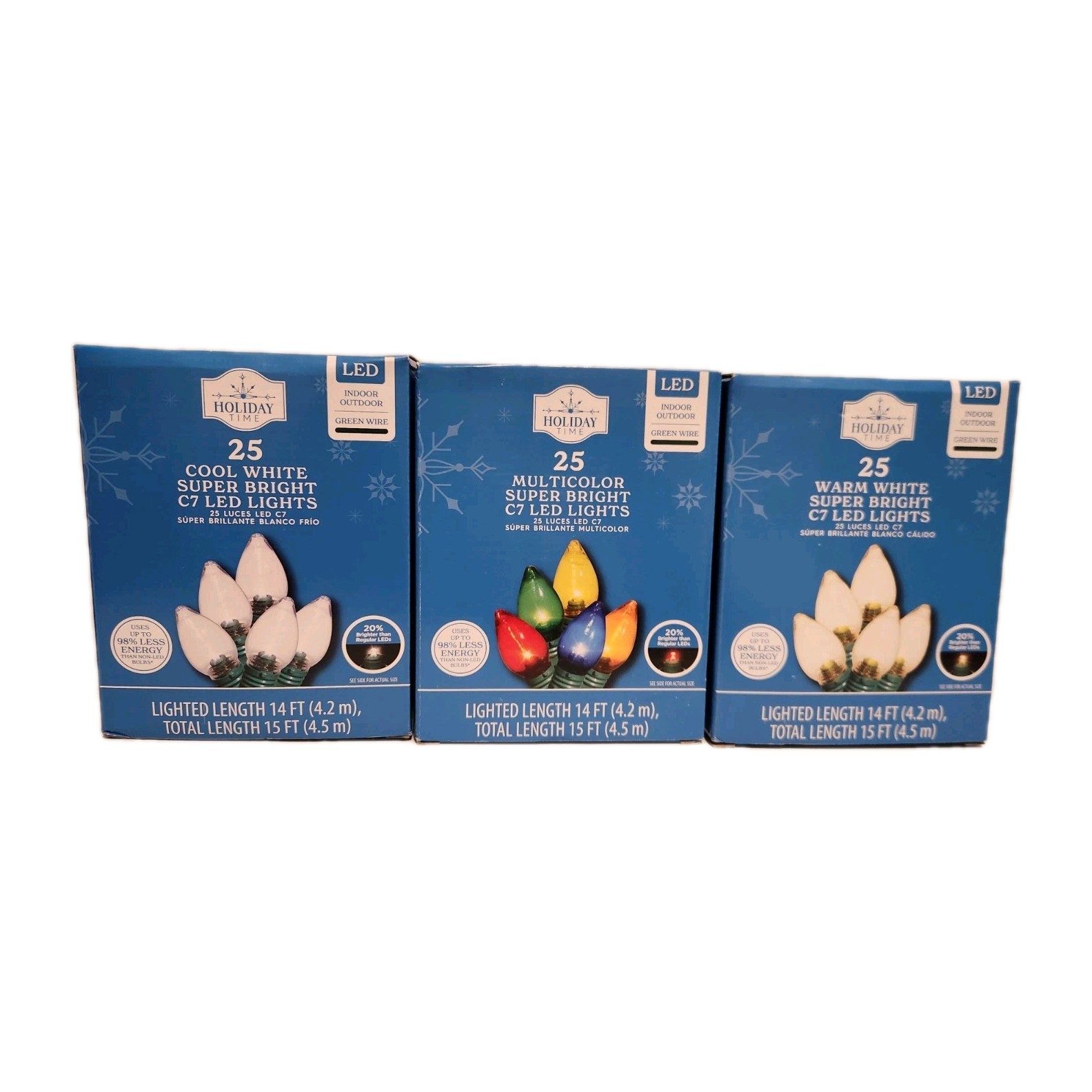 Holiday Time Cool & Warm White & Multicolor Super Bright C7 LED Lights Lot Of 3