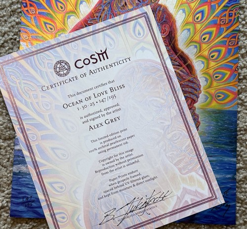 Póster con impresión artística nacarada Alex Grey Oceans Of Love Bliss on S/# 195 con certificado de autenticidad - Imagen 7 de 7