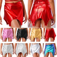 Women's Metallic Shiny Skirt High Waist Irregular Hem Bodycon Mini Club Skirts