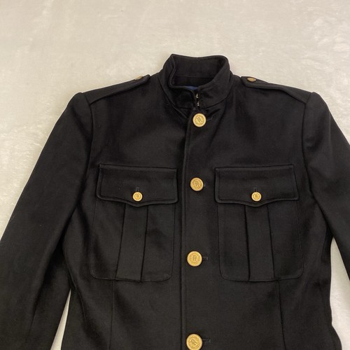Ralph Lauren Military Jacket 4 Black Wool Blend USA Made Gold Crest Buttons - Picture 2 of 12