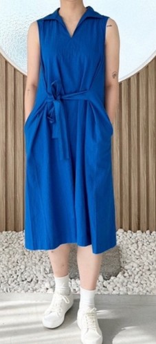 Uniqlo Damen Kleid Baumwolle Seersucker Gürtel ärmellos blau Größe M - Bild 3 von 11
