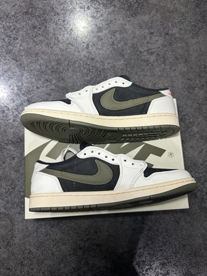靴 TravisScottNikeAirJordan1ReverseOlive Size 8.5 - Travis Scott x Air Jordan 1 OG SP Low Black Olive