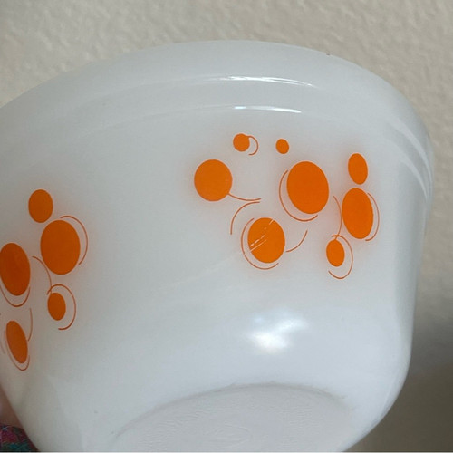 Vintage Federal Glas Rührschüsseln 3er Set Atomic Dots verschachtelt Milchglas - Bild 3 von 15