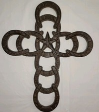 Cast Iron Horseshoe Cross Wall Hanging Decor Rustic Country Farmhouse Western