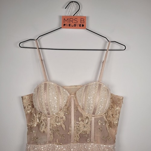 Never Fully Dressed Bridal Dress 12 NEW Ivory Gold Corset Sequin Lace Wedding - Picture 2 of 13