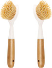 2 Pack Kitchen Dish Brush Bamboo Handle Dish Scrubber Built-In Scraper, Scrub Br