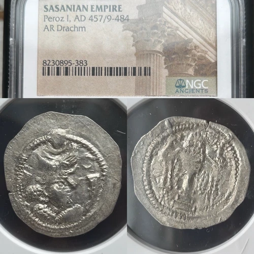 RARE Sasanian Empire Peroz I, 457/9-484AD AR Drachm Persian Silver, NGC Ancients
