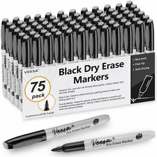 Dry Erase Markers Fine Tip | Low-Odor | Black 75 Pack Whiteboard Marker Pens ...