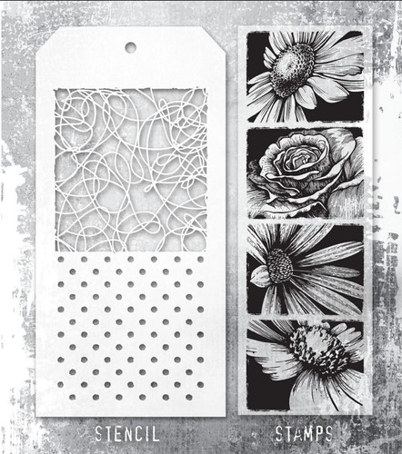 Tim Holtz #TTMM181 Bold Botanicals Mixed Media Sunflower Rose Stamp & Stencil - Picture 2 of 7