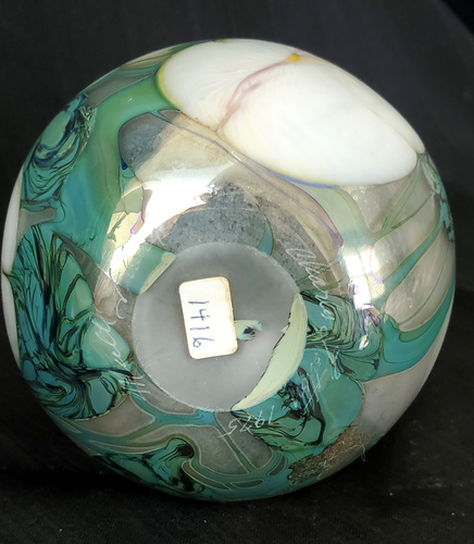VTG 1975 CHARLES LOTTON ART GLASS MULTI-FLORA IRIDESCENT BLUE 8.25"H VASE SIGNED - Picture 13 of 19