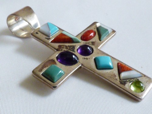 Jay King Mine Finds DTR Sterling Silver 925 Gem stones Modern cross Pendant - Picture 2 of 6