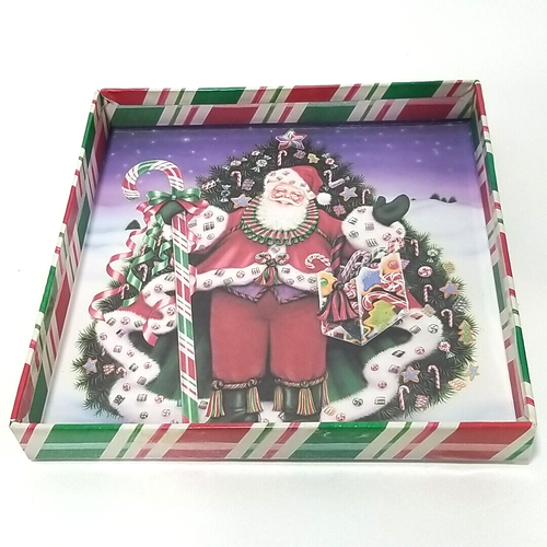 Vtg Lindy Bowman Christmas Gift Box 1999 Santa Holiday Cookies Candy Square 5" - Picture 4 of 11
