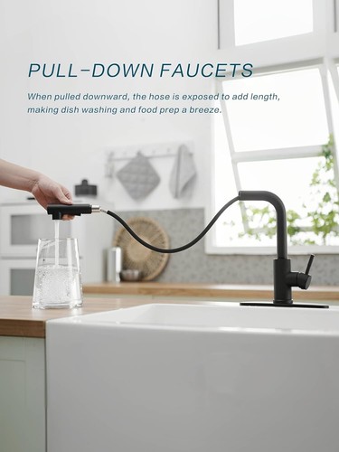 Kitchen Faucet with Pull Down Sprayer Single Handle Commercial Utility Mixer Tap - Picture 34 of 56