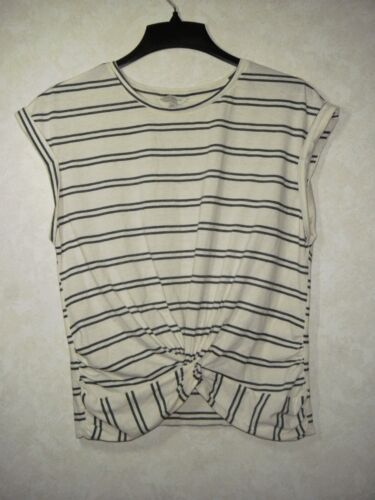 Lucky Brand Top Women L Beige Striped Round Neck Twist Front Sleeveless
