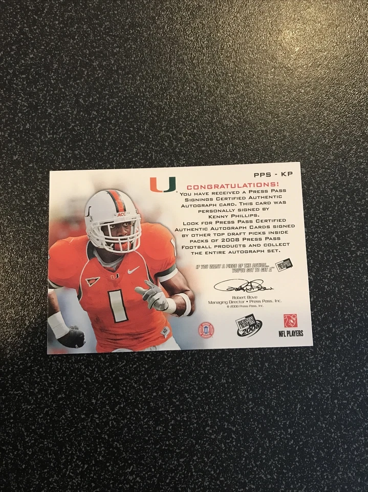2008 年新闻通行证肯尼·菲利普斯新秀亲笔签名 #PPSKP — 第 2/2 张图片