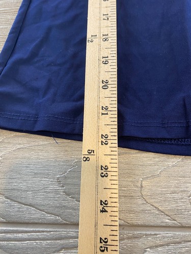 NY Collection Navy Blouse with Pleated Neckline Size Medium Petite Short Sleeve. - Picture 4 of 10