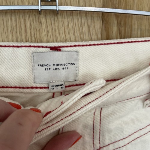 Pantalone French Connection panna rosso punto gambe dritte vita alta nuovo jeans 14 - Foto 10 di 17