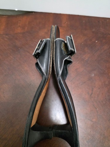 Amalfi Black Leather Slip-On Heeled Sandals Buckle Detail Made In Italy Size 9B - Bild 7 von 10