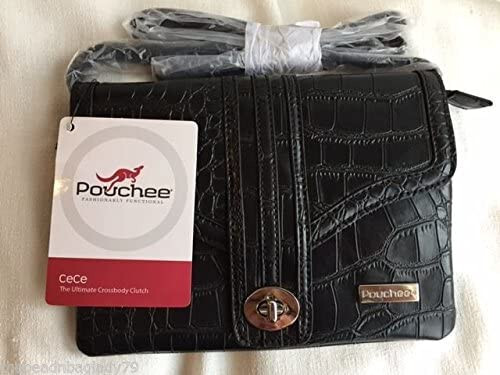 NWT Pouchee CeCe Crossbody Clutch Purse Organizer Wrislet Wallet Black Crock - Picture 1 of 1