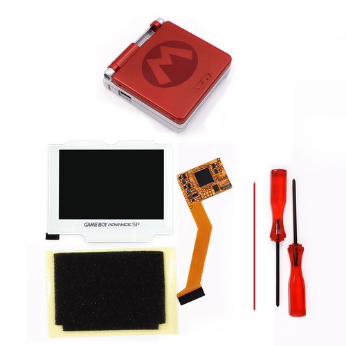 Kit de pantalla de retroiluminación LCD IPS V2 carcasa precortada lente blanca para Game Boy Advance SP - Imagen 41 de 46