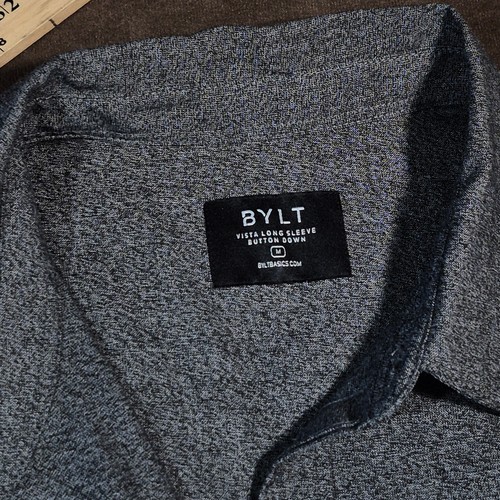 BYLT VISTA LONG SLEEVE BUTTON DOWN SHIRT SPECKLED CHARCOAL GRAY MEDIUM - Picture 5 of 12